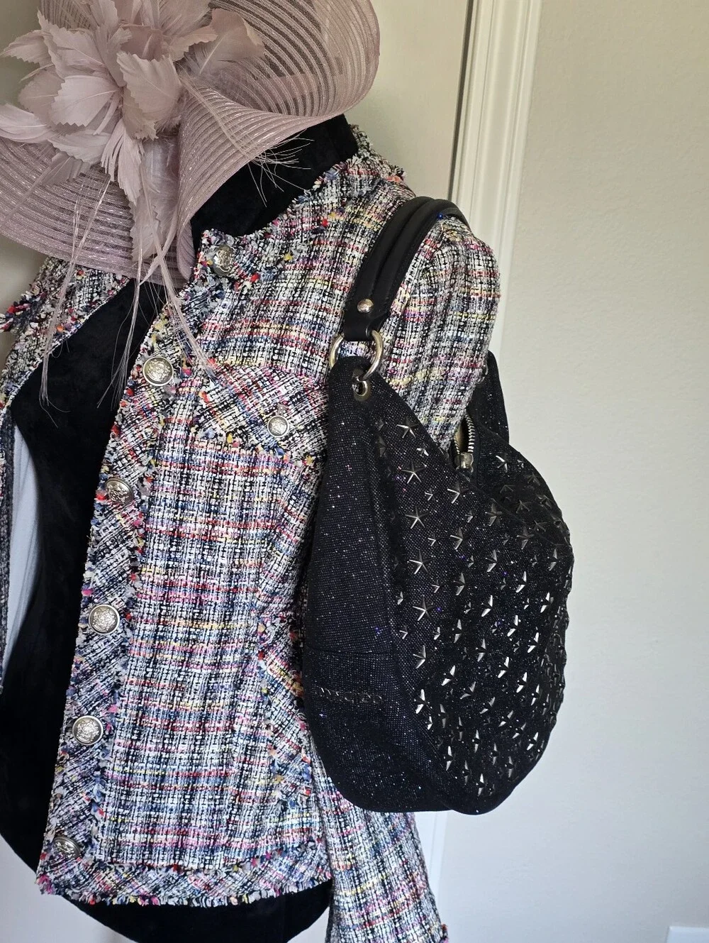 Authentic Jimmy Choo Black Embellished Crescent Shoulder Bag